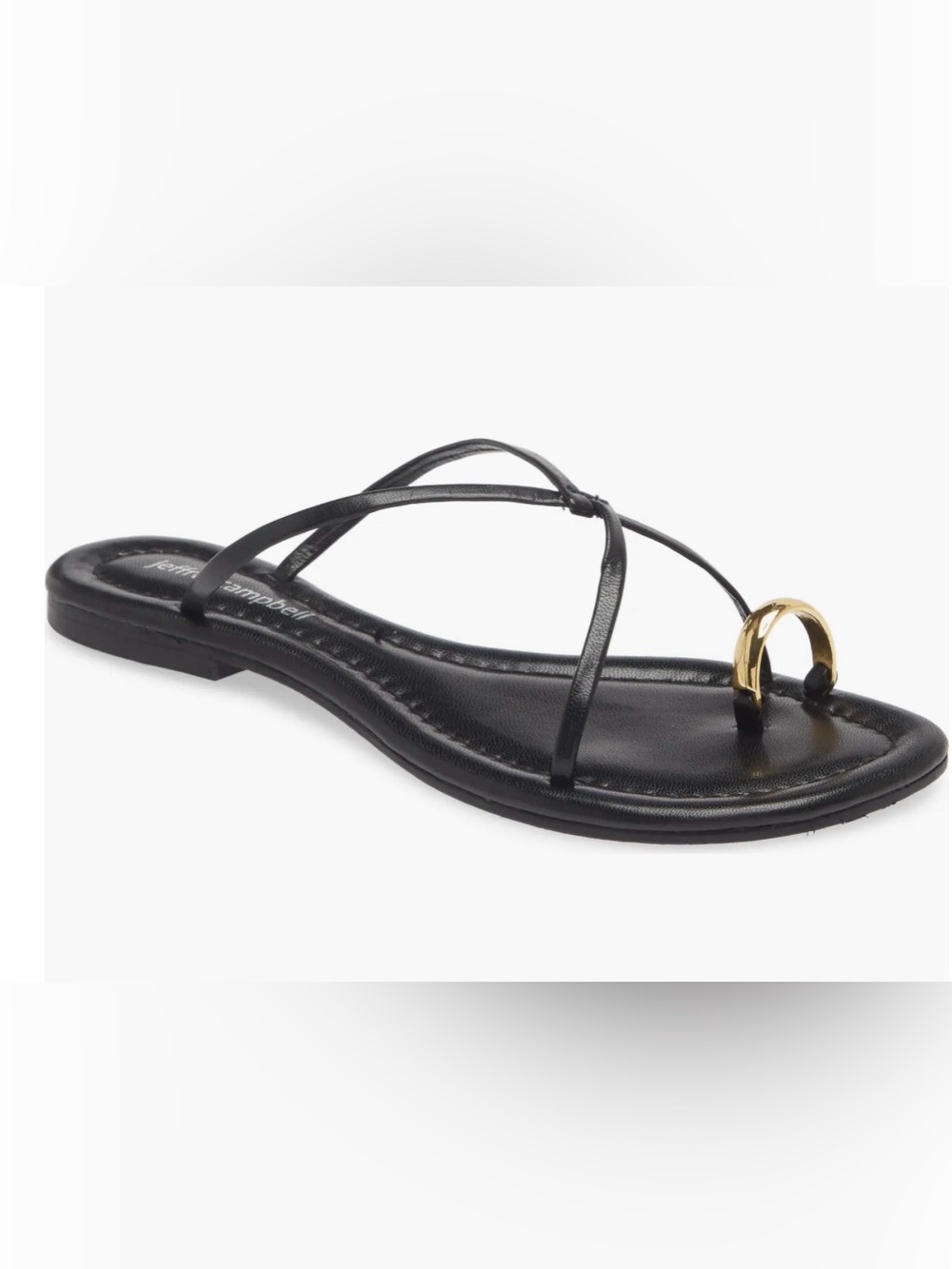 Jeffrey Campbell Black Strappy Toe-Ring Sandals with Gold Accent